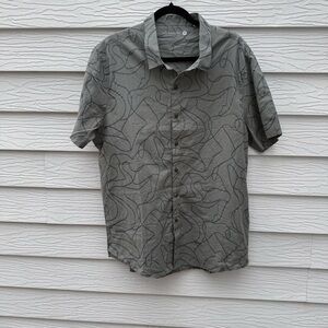 No nasties Men's Gray Short-Sleeve Button-Down with Abstract Line Print XL